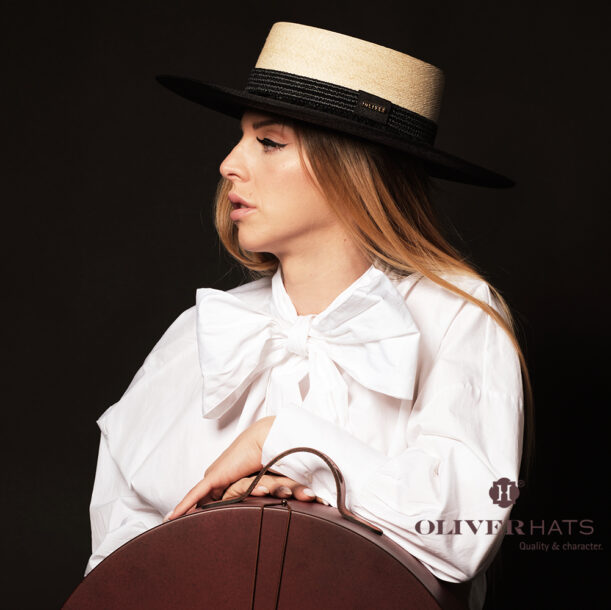 Gondolero Palma Imperial white & black con cinta rafia flecos black - Imagen 2